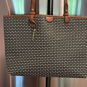 Fossil Womens Rachel Computer Bag Handbag PVC 1 Zip 2 Handles Polished Brass Key